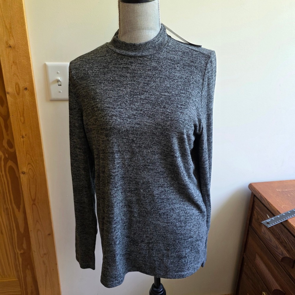 Rafaella Womens Mock Neck Long Sleeve Top Gray Heather Grommet Cuff Medium NEW